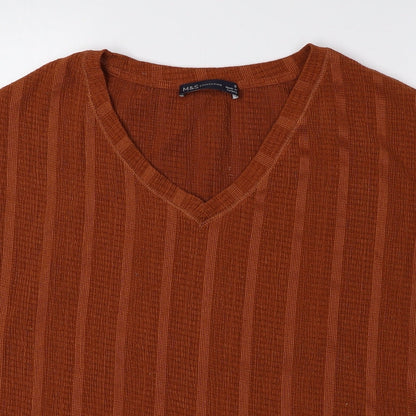 Marks & Spencer Womens Orange Polyester Basic Blouse Size 8 V-Neck
