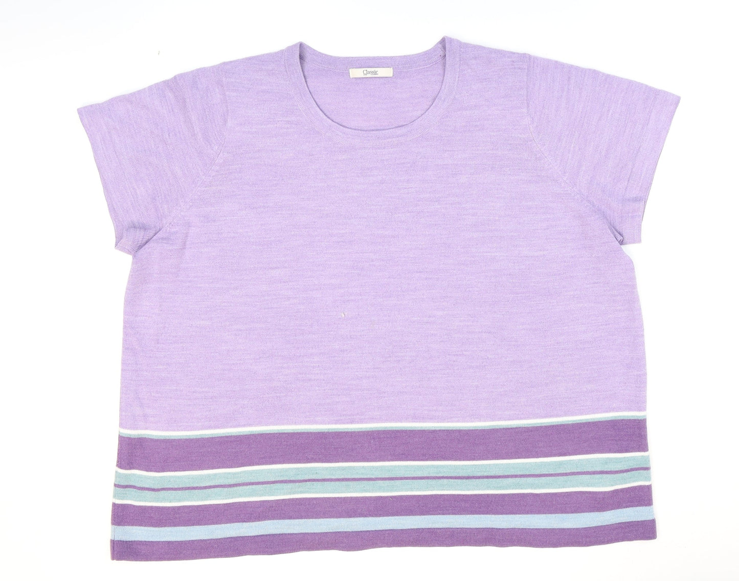 Marks and Spencer Womens Purple Round Neck Striped Acrylic Pullover Jumper Size 22
