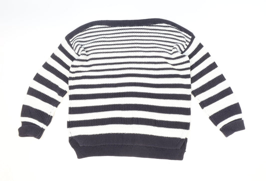 Marks and Spencer Womens Blue Boat Neck Striped 100% Cotton Pullover Jumper Size M - Nautical.