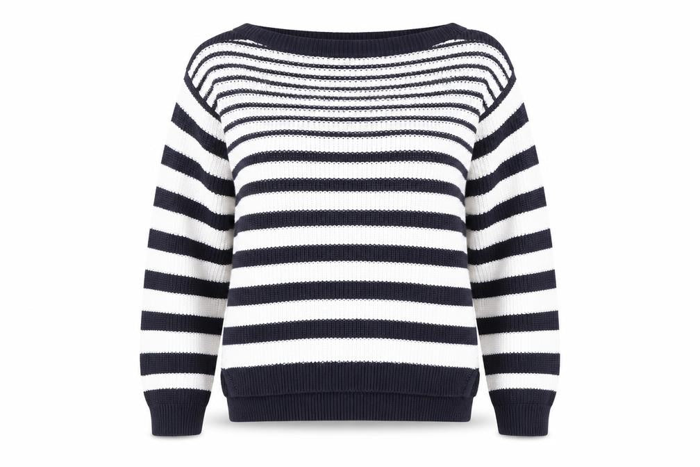 Marks & Spencer Womens Blue Boat Neck Striped 100% Cotton Pullover Jumper Size M - Nautical.