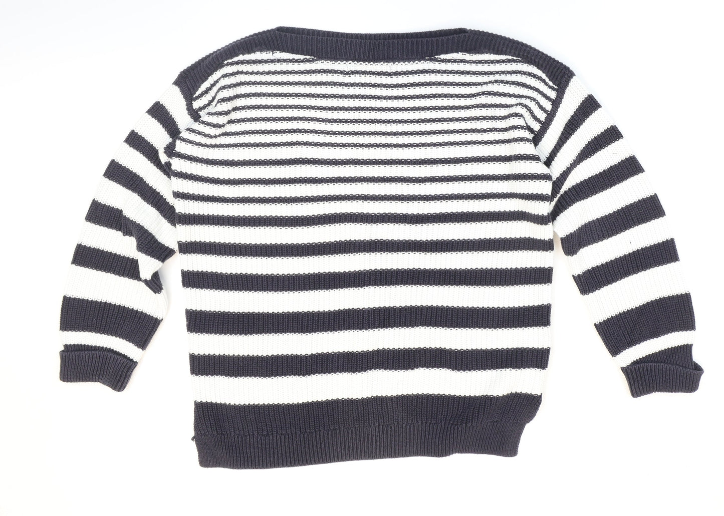 Marks and Spencer Womens Blue Boat Neck Striped 100% Cotton Pullover Jumper Size M - Nautical.