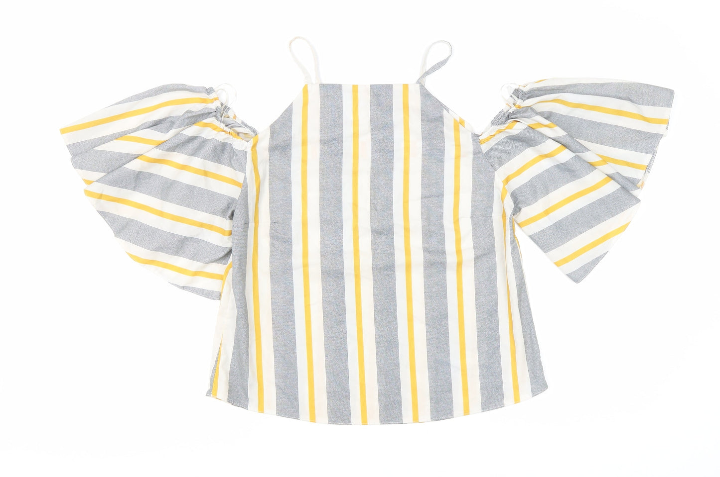 Select Womens Yellow Striped Polyester Basic Blouse Size 6 Square Neck - Cold shoulder