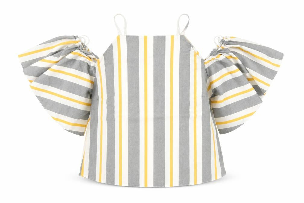Select Womens Yellow Striped Polyester Basic Blouse Size 6 Square Neck - Cold shoulder