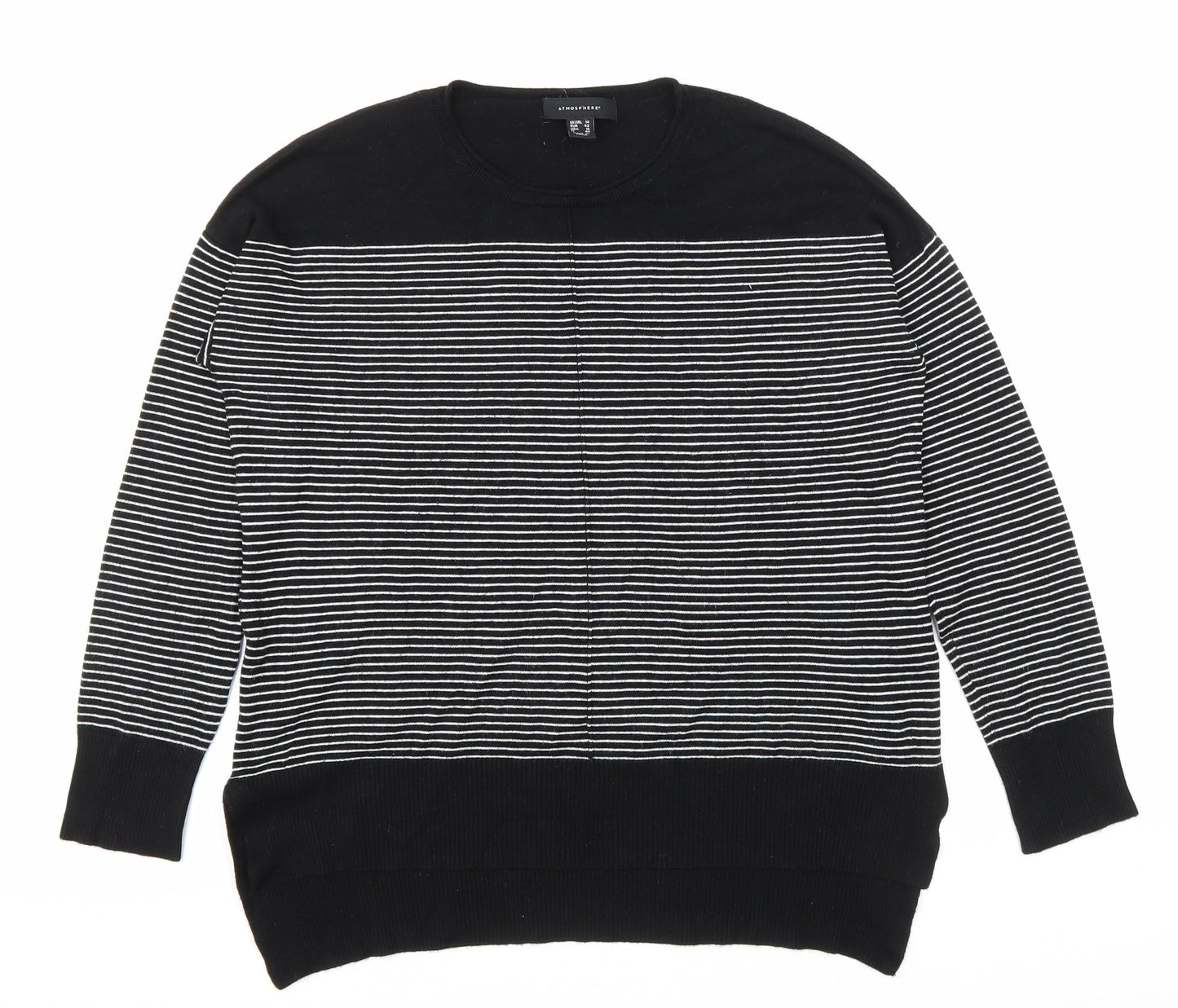 Atmosphere Womens Black Round Neck Striped Polyamide Pullover Jumper Size 14