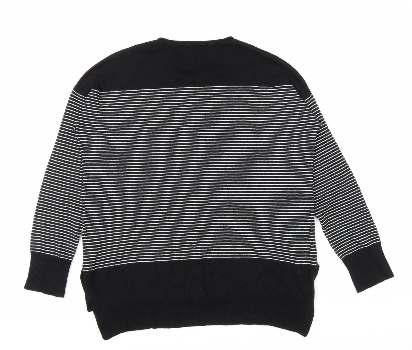 Atmosphere Womens Black Round Neck Striped Polyamide Pullover Jumper Size 14