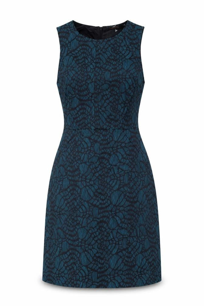 New Look Womens Green Geometric Polyester A-Line Size 8 Round Neck Zip