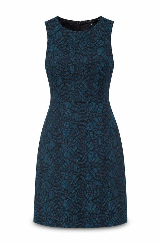 New Look Womens Green Geometric Polyester A-Line Size 8 Round Neck Zip
