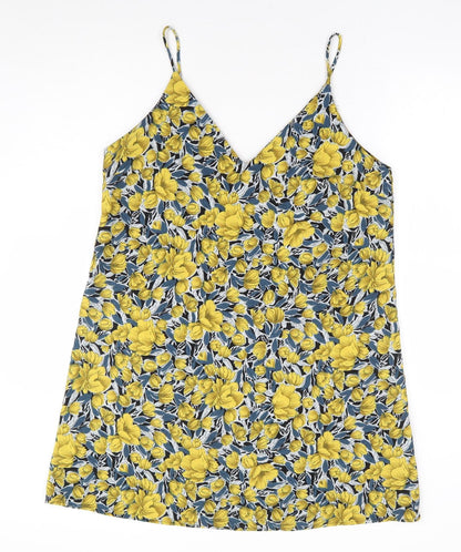 SHEIN Womens Yellow Floral Polyester A-Line Size L V-Neck Pullover