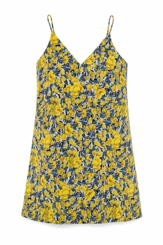 SheIn Womens Yellow Floral Polyester A-Line Size L V-Neck Pullover