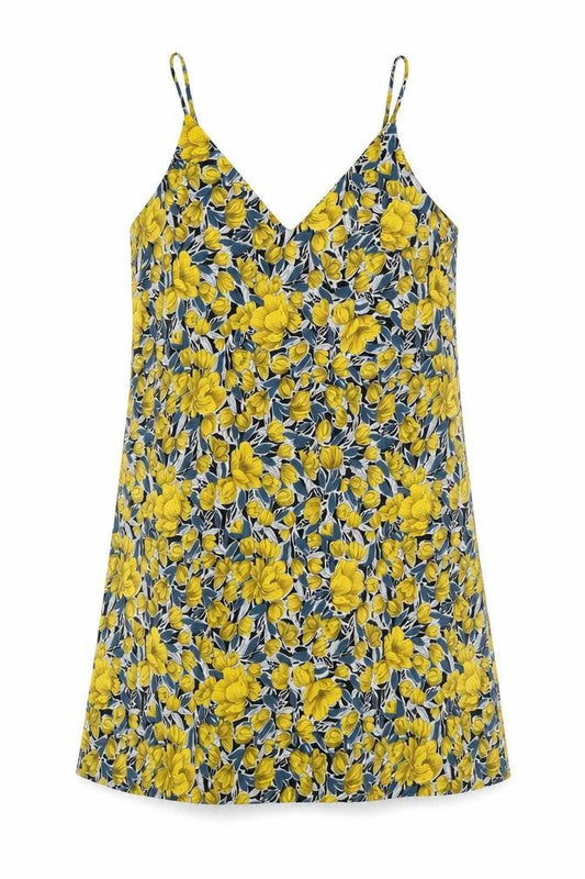 SheIn Womens Yellow Floral Polyester A-Line Size L V-Neck Pullover