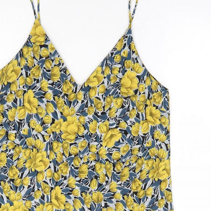 SHEIN Womens Yellow Floral Polyester A-Line Size L V-Neck Pullover