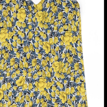 SHEIN Womens Yellow Floral Polyester A-Line Size L V-Neck Pullover