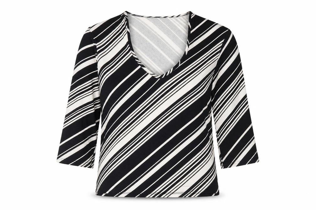 Giant Womens Black Striped Viscose Basic Blouse Size M V-Neck