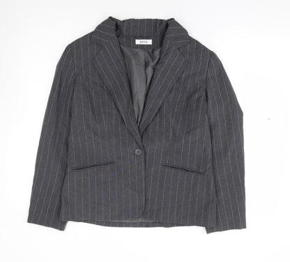 Basix Womens Grey Striped Polyester Jacket Blazer Size 12