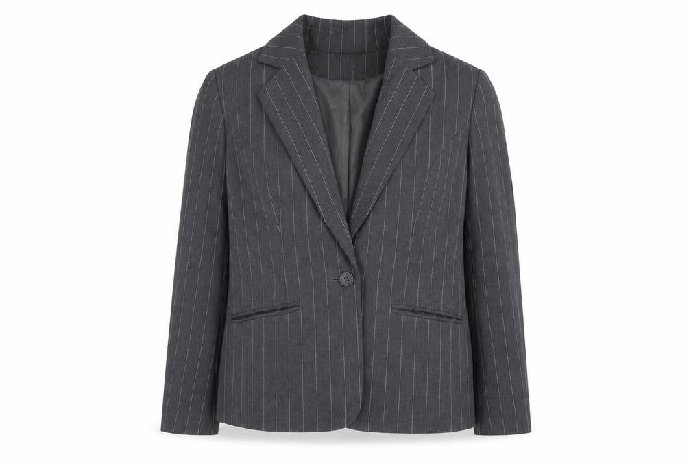 Basix Womens Grey Striped Polyester Jacket Blazer Size 12