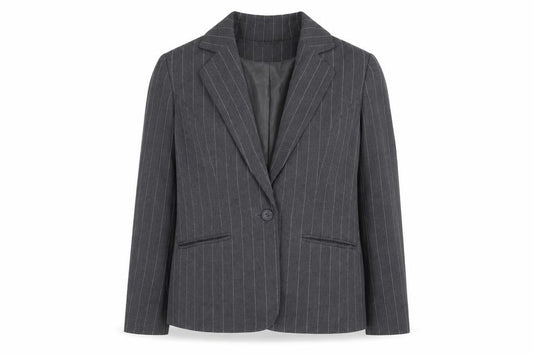 Basix Womens Grey Striped Polyester Jacket Blazer Size 12