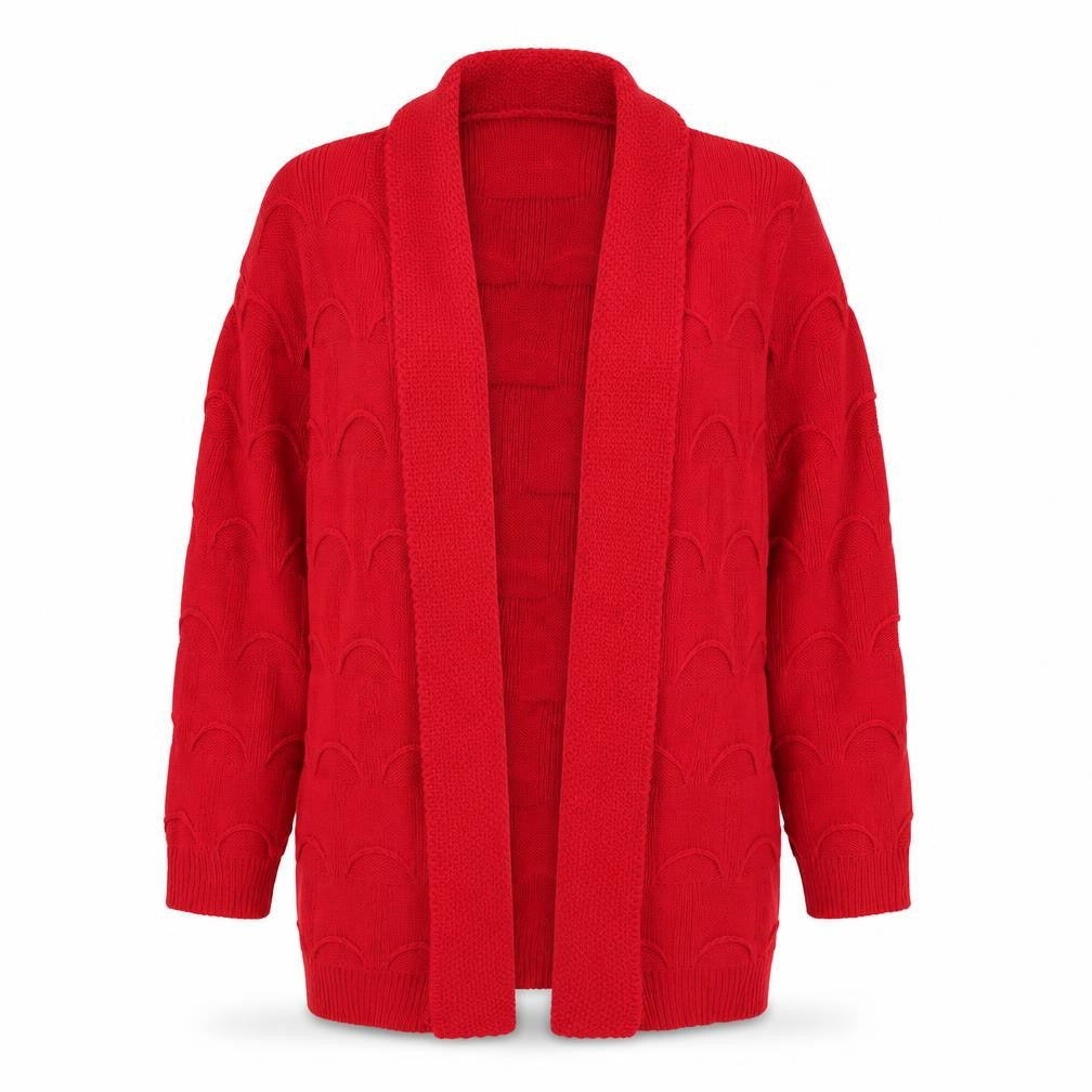 Chic Womens Red V-Neck Acrylic Cardigan Jumper Size S