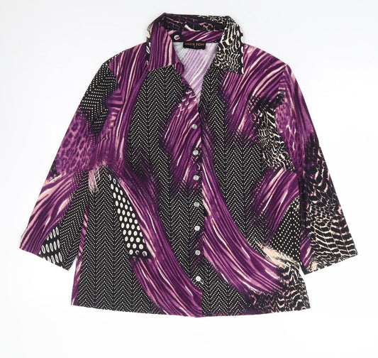 Anna Rose Womens Multicoloured Geometric Polyester Basic Button-Up Size L Collared