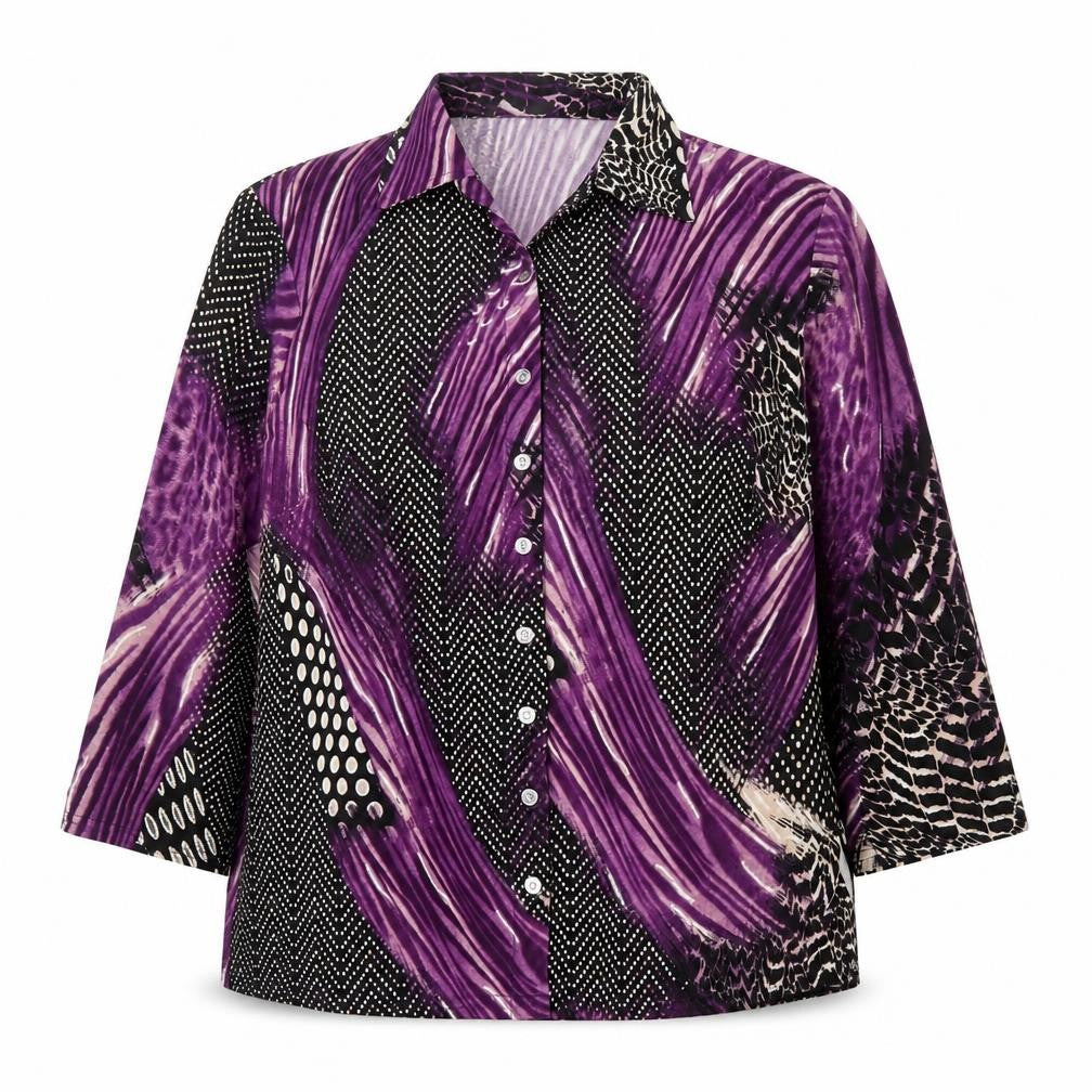 Anna Rose Womens Multicoloured Geometric Polyester Basic Button-Up Size L Collared