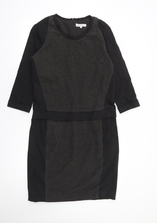 Sandwich Womens Black Geometric Viscose Pencil Dress Size 10 Round Neck Zip