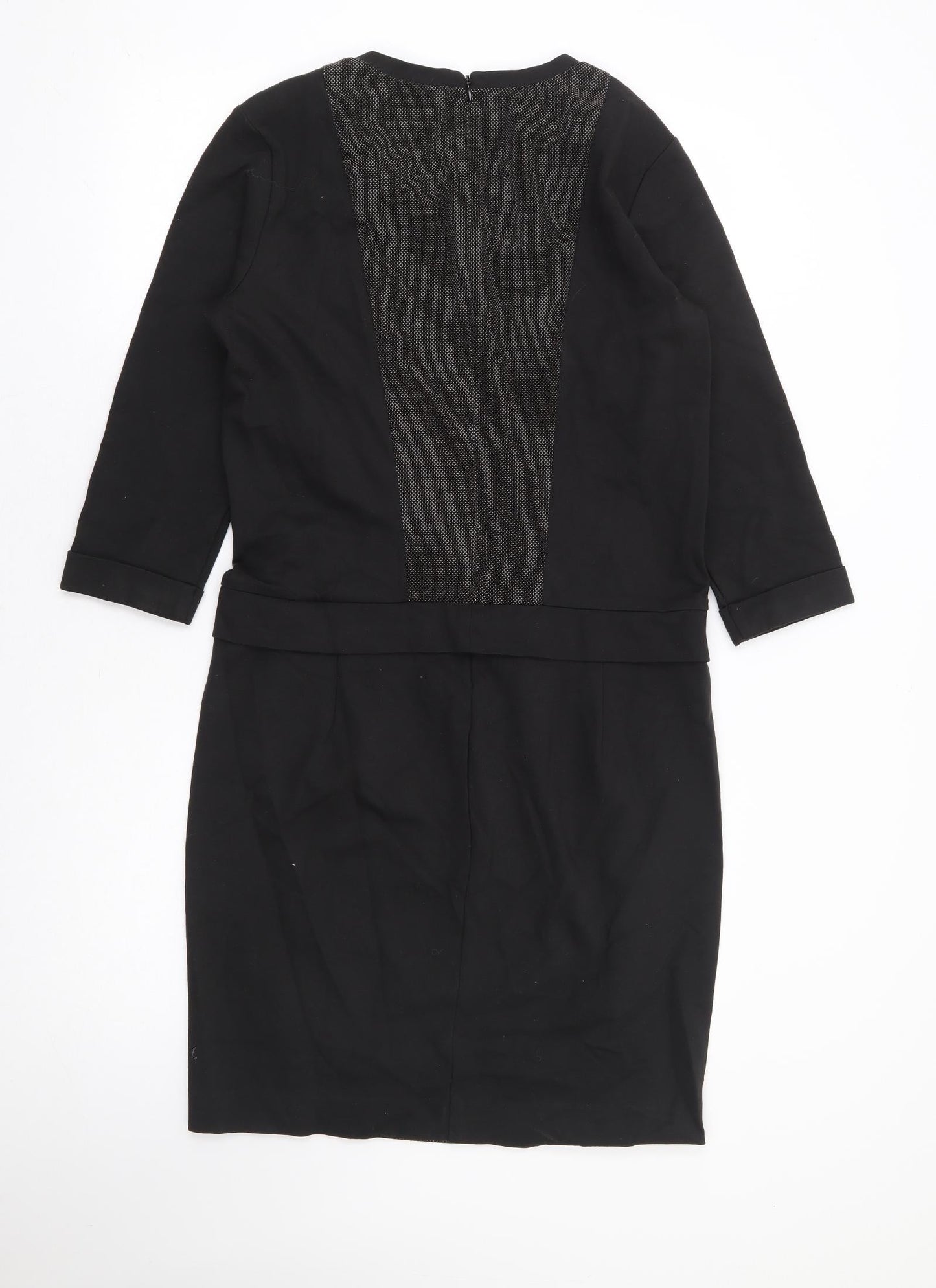 Sandwich Womens Black Geometric Viscose Pencil Dress Size 10 Round Neck Zip