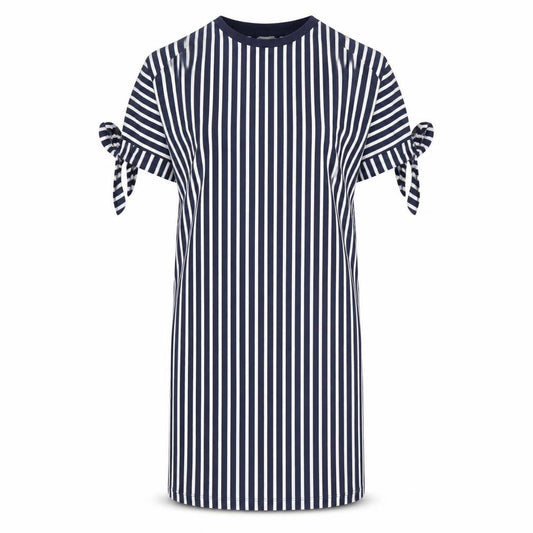 ASOS Womens Blue Striped Polyester T-Shirt Dress Size 6 Round Neck Pullover - Tie Sleeve Detail