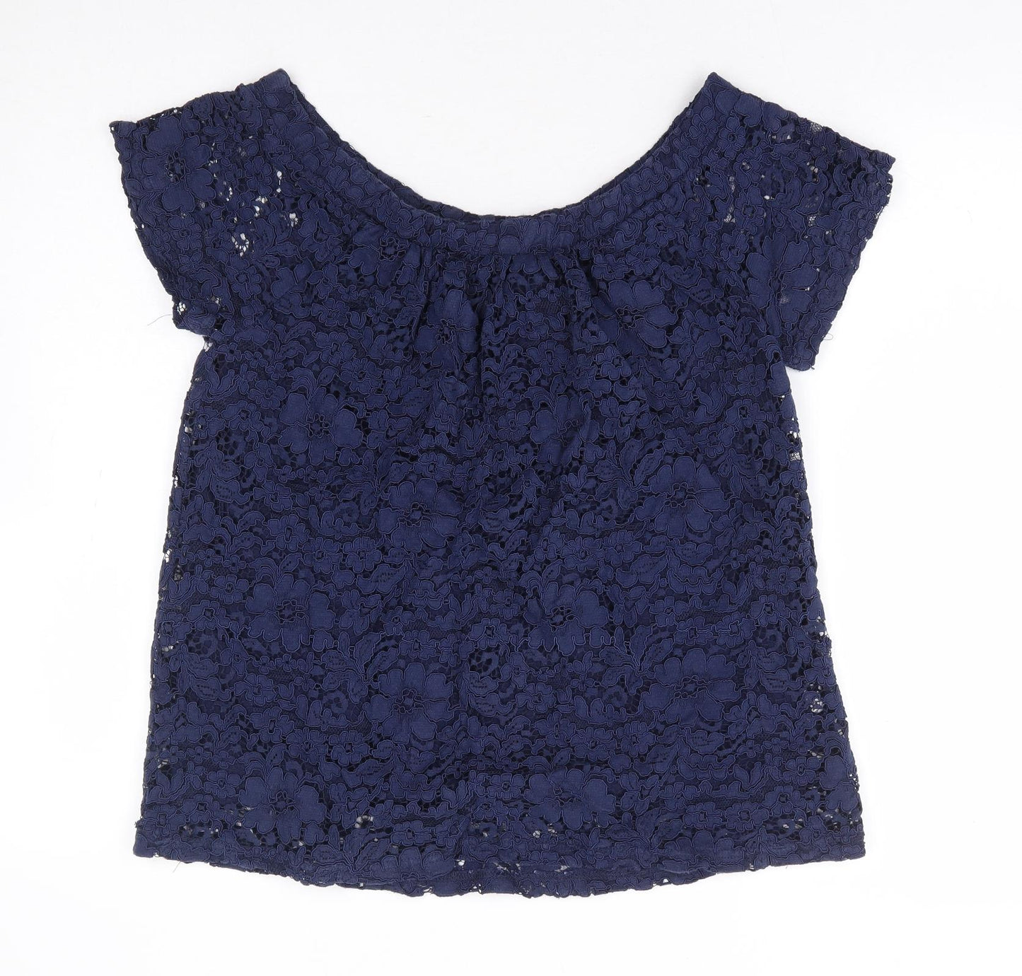 Peacocks Womens Blue Floral Nylon Basic Blouse Size 12 Boat Neck
