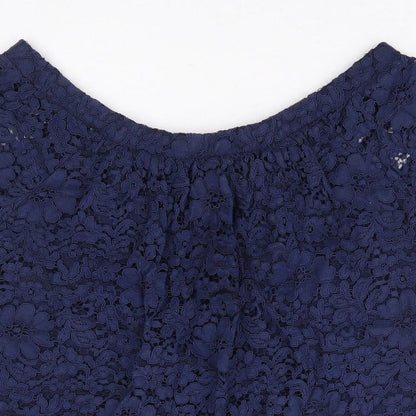 Peacocks Womens Blue Floral Nylon Basic Blouse Size 12 Boat Neck