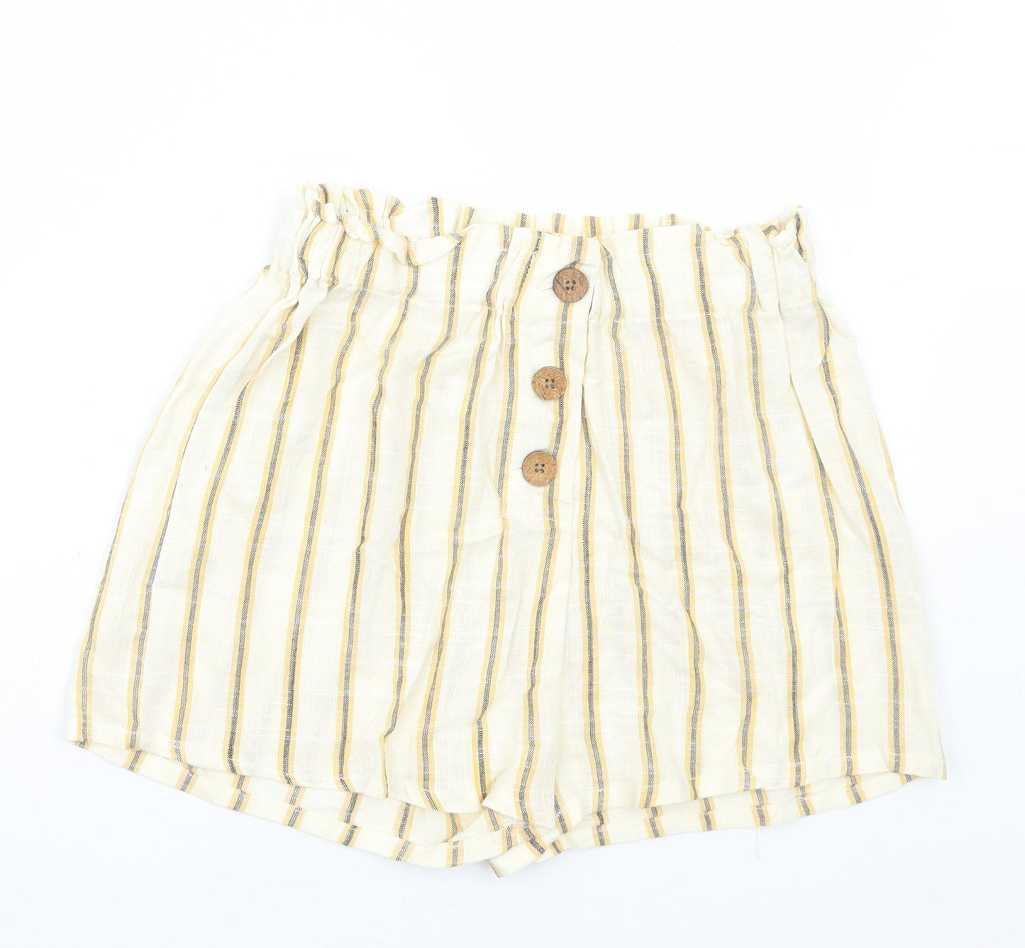 Preworn Womens Yellow Striped Polyester Hot Pants Shorts Size 26 in L3 in Regular Pull On