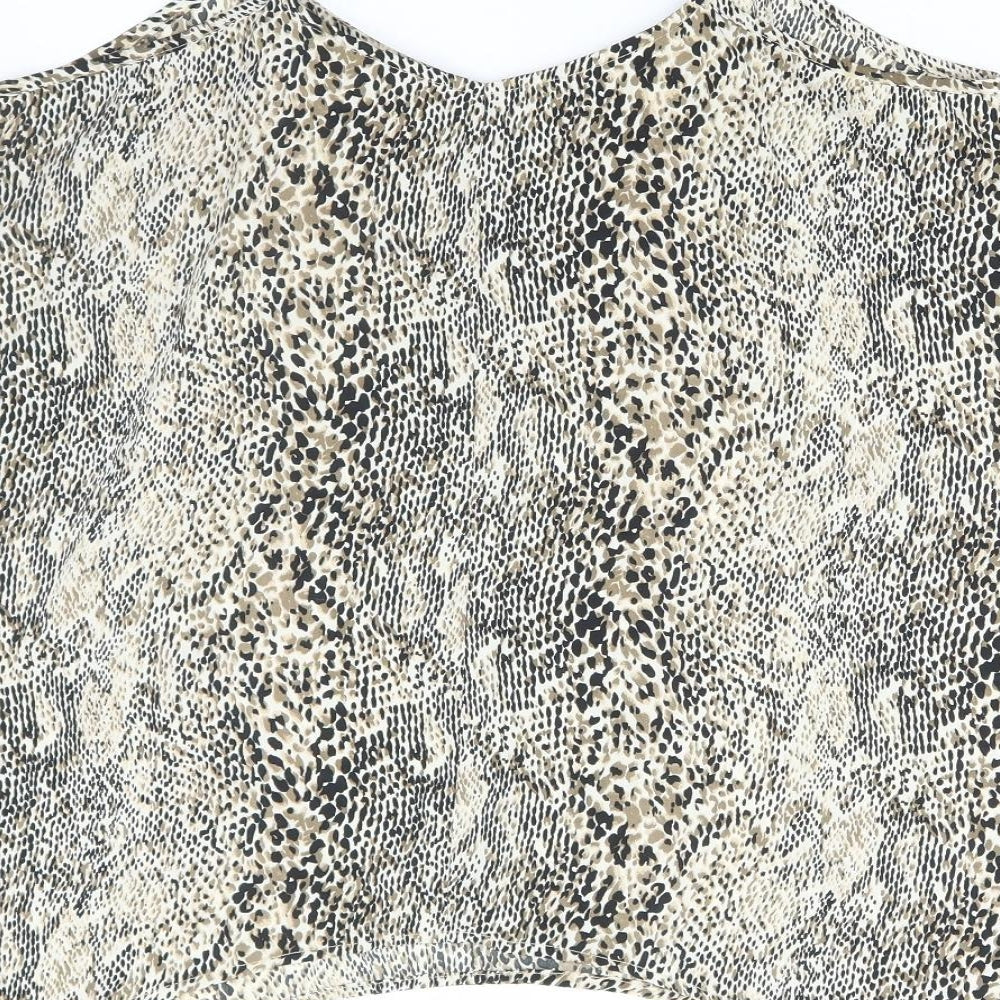PEP&CO Womens Brown Animal Print Polyester Basic Blouse Size 14 V-Neck