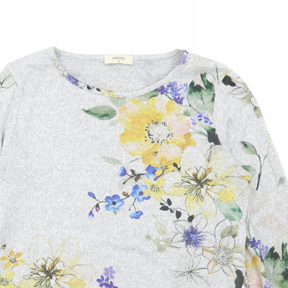 Matalan Womens Grey Floral Polyester Basic T-Shirt Size 8 Round Neck