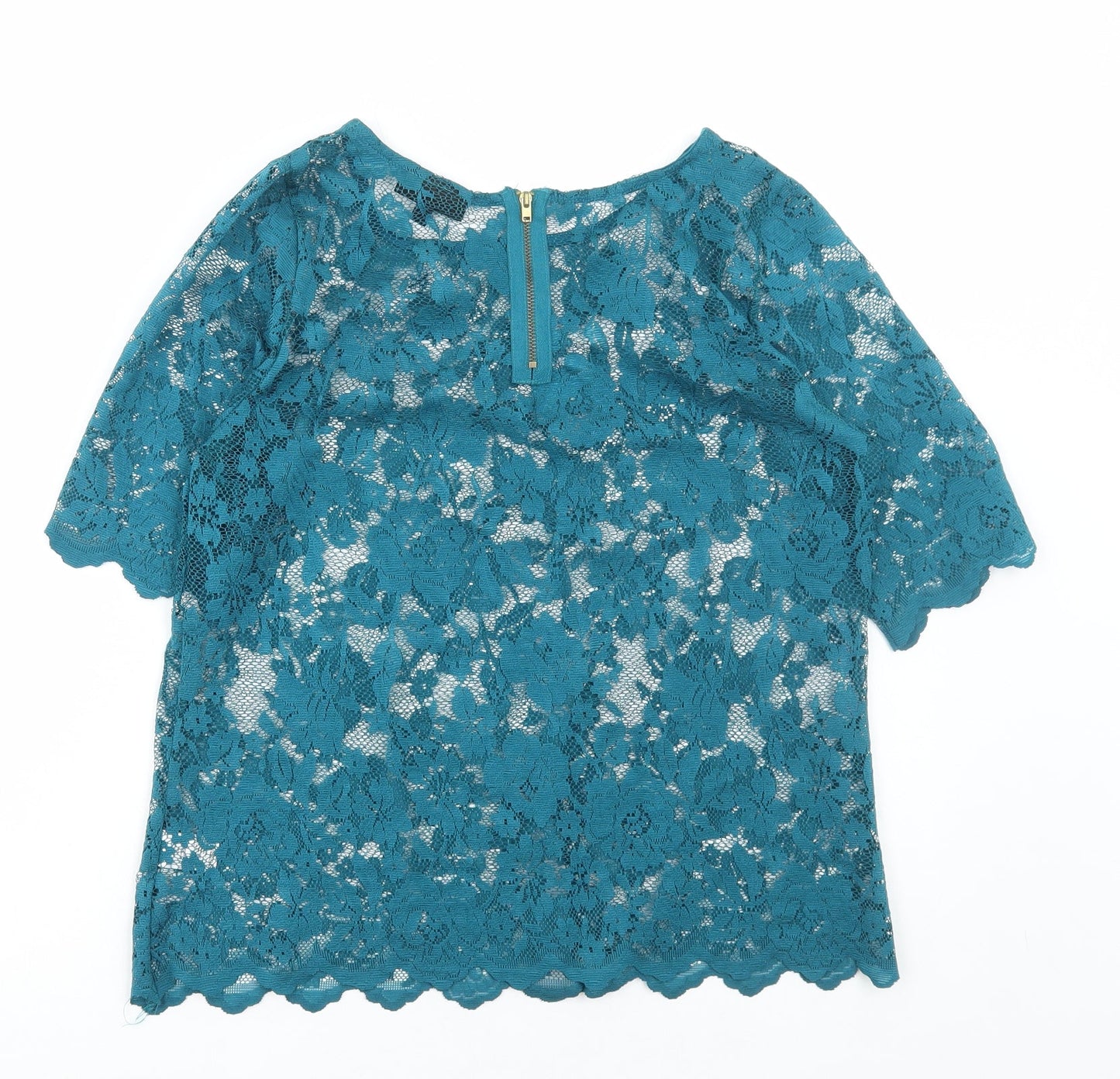 Warehouse Womens Green Polyester Basic Blouse Size 12 Round Neck