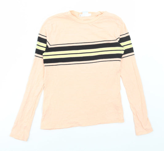 Cooperative Womens Pink Striped Cotton Basic T-Shirt Size S Round Neck