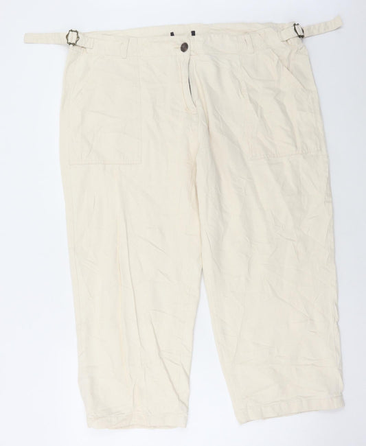 Marks and Spencer Womens Ivory Cotton Cropped Jeans Size 42 in L25 in Regular Button