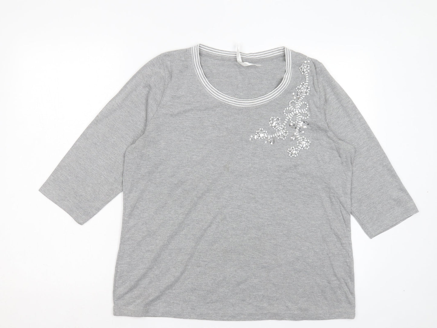 Bonmarché Womens Grey Polyester Basic T-Shirt Size M Crew Neck