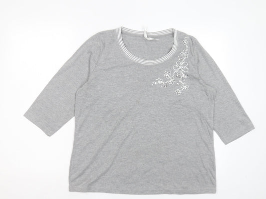 Bonmarché Womens Grey Polyester Basic T-Shirt Size M Crew Neck