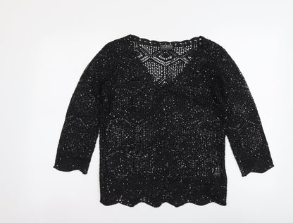 Casamia Womens Black Viscose Basic Blouse Size S V-Neck