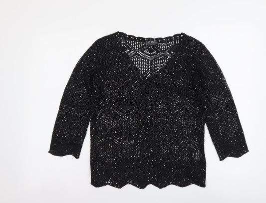 Casamia Womens Black Viscose Basic Blouse Size S V-Neck