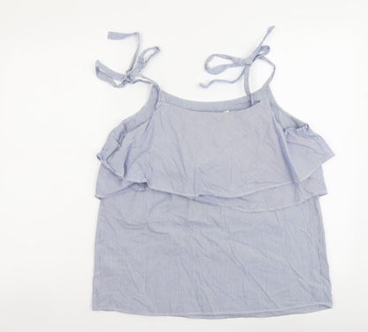 Next Womens Blue Striped Cotton Basic Tank Size 10 Square Neck