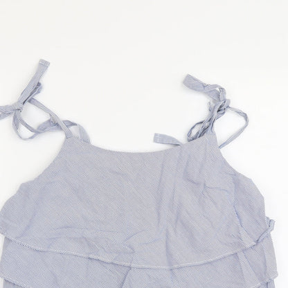 Next Womens Blue Striped Cotton Basic Tank Size 10 Square Neck