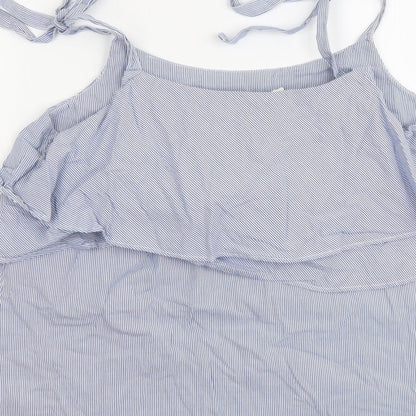 Next Womens Blue Striped Cotton Basic Tank Size 10 Square Neck