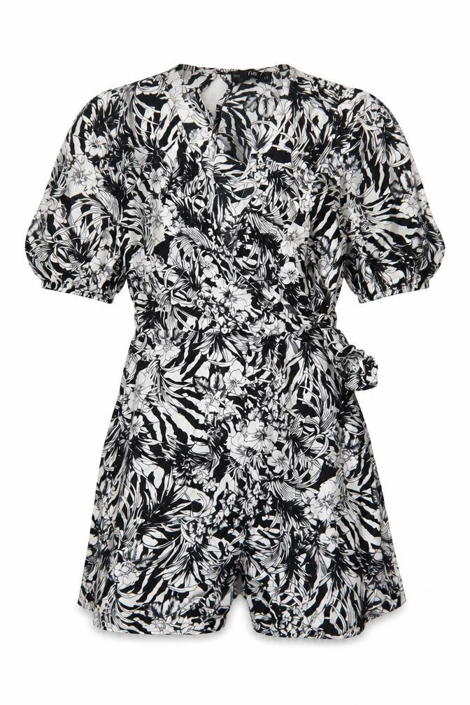 F&F Womens Black Floral Viscose Playsuit One-Piece Size 8 Pullover