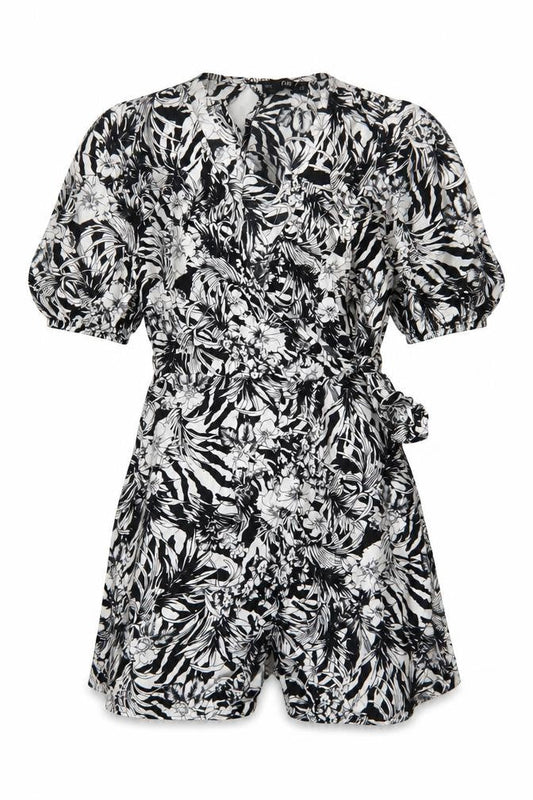 F&F Womens Black Floral Viscose Playsuit One-Piece Size 8 Pullover