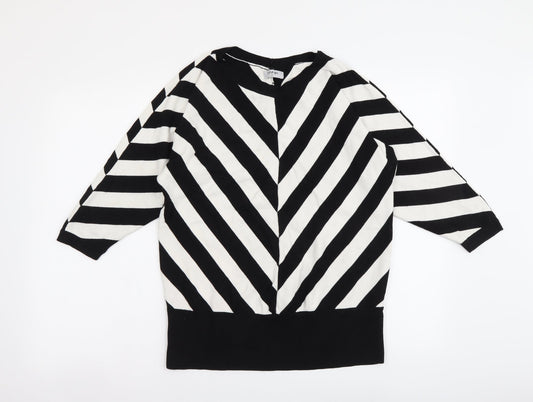 Soon Womens Black Round Neck Striped Viscose Pullover Jumper Size 10
