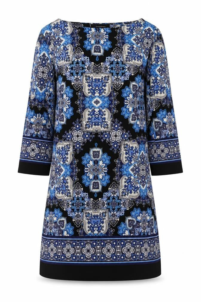 Atmosphere Womens Blue Geometric Polyester Mini Size 8 Boat Neck Pullover