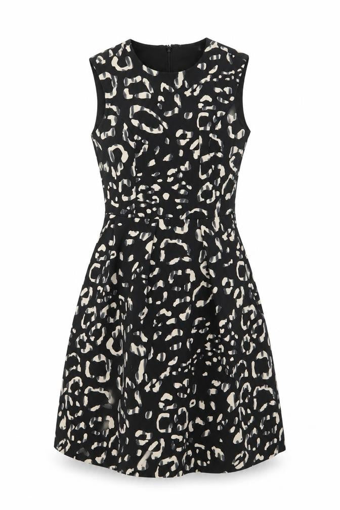H&M Womens Black Animal Print Polyester A-Line Size S Round Neck Zip - Leopard skin pattern