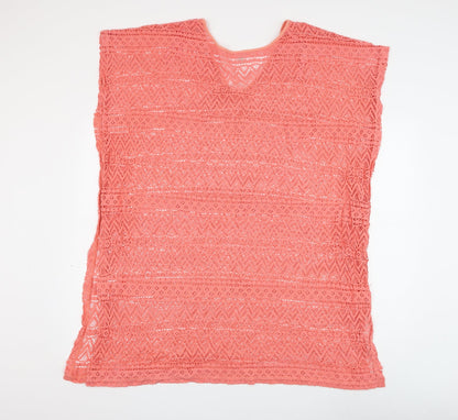 Simply Yours Womens Pink Geometric Cotton Shift Size 12 V-Neck Pullover - Beach Cover