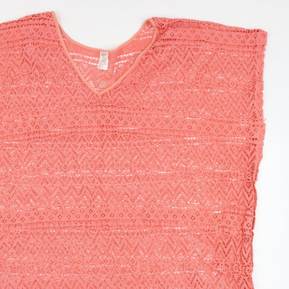 Simply Yours Womens Pink Geometric Cotton Shift Size 12 V-Neck Pullover - Beach Cover
