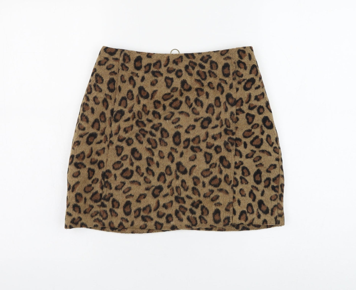 Topshop Womens Brown Animal Print Polyester Mini Skirt Size 8 Zip
