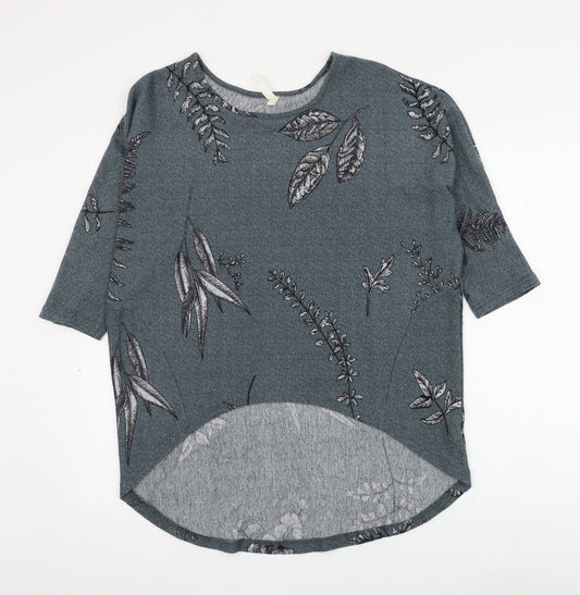 Preworn Womens Grey Round Neck Floral Polyester Pullover Jumper Size 10